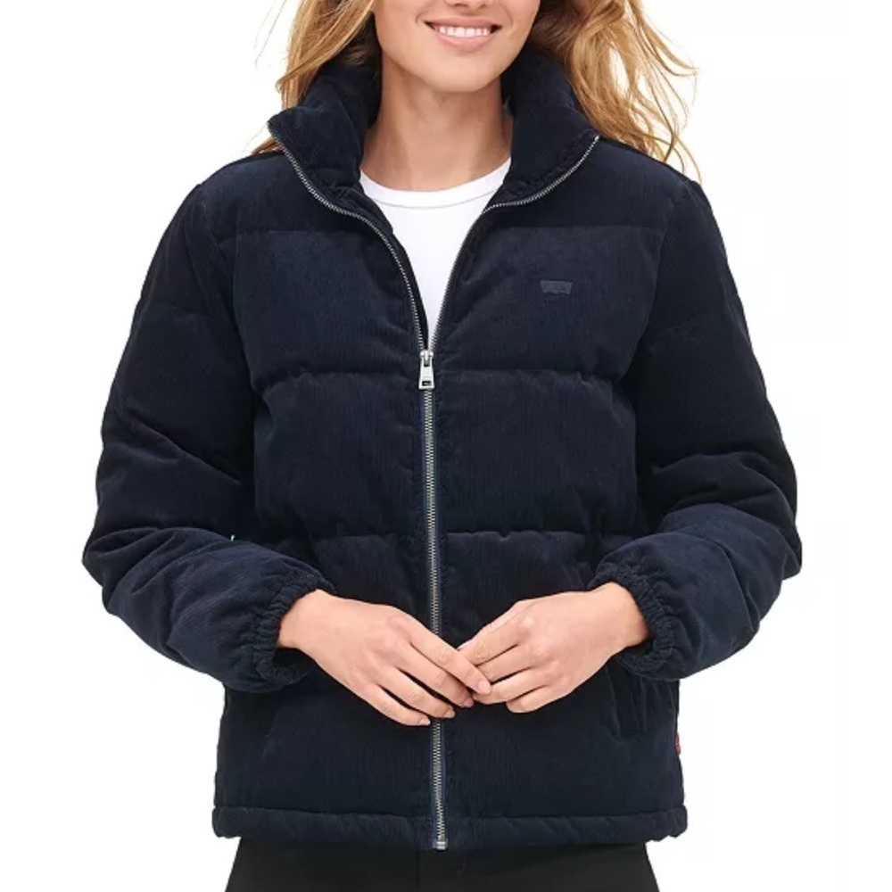 Levi’s‎ Women's Black Corduroy Funnel Neck Puffer Jacket Size XL